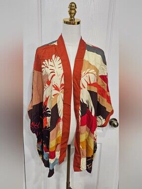 DR2 Rust Red Mustard Palm-Print Open Kimono